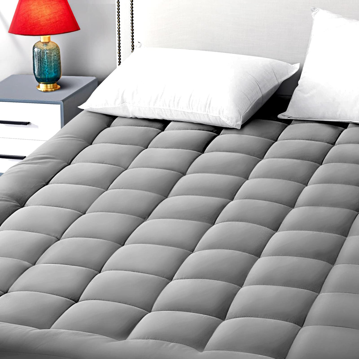Easeland King Size Mattress Pad Pillow Top Mattress Cover Quilted Fitted Mattress Protector 8-21' Deep Pocket Cooling Mattress