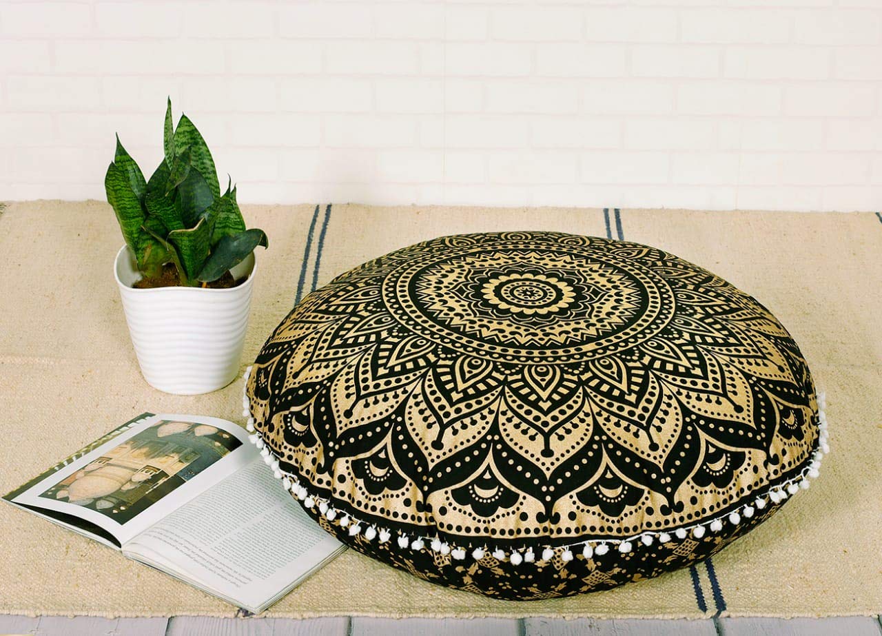 Popular Handicrafts Floor Pillow Cushion Cover - Hippie Mandala Cushion Cover Large Cotton - Pouf Cover Round Bohemian Yoga Deco