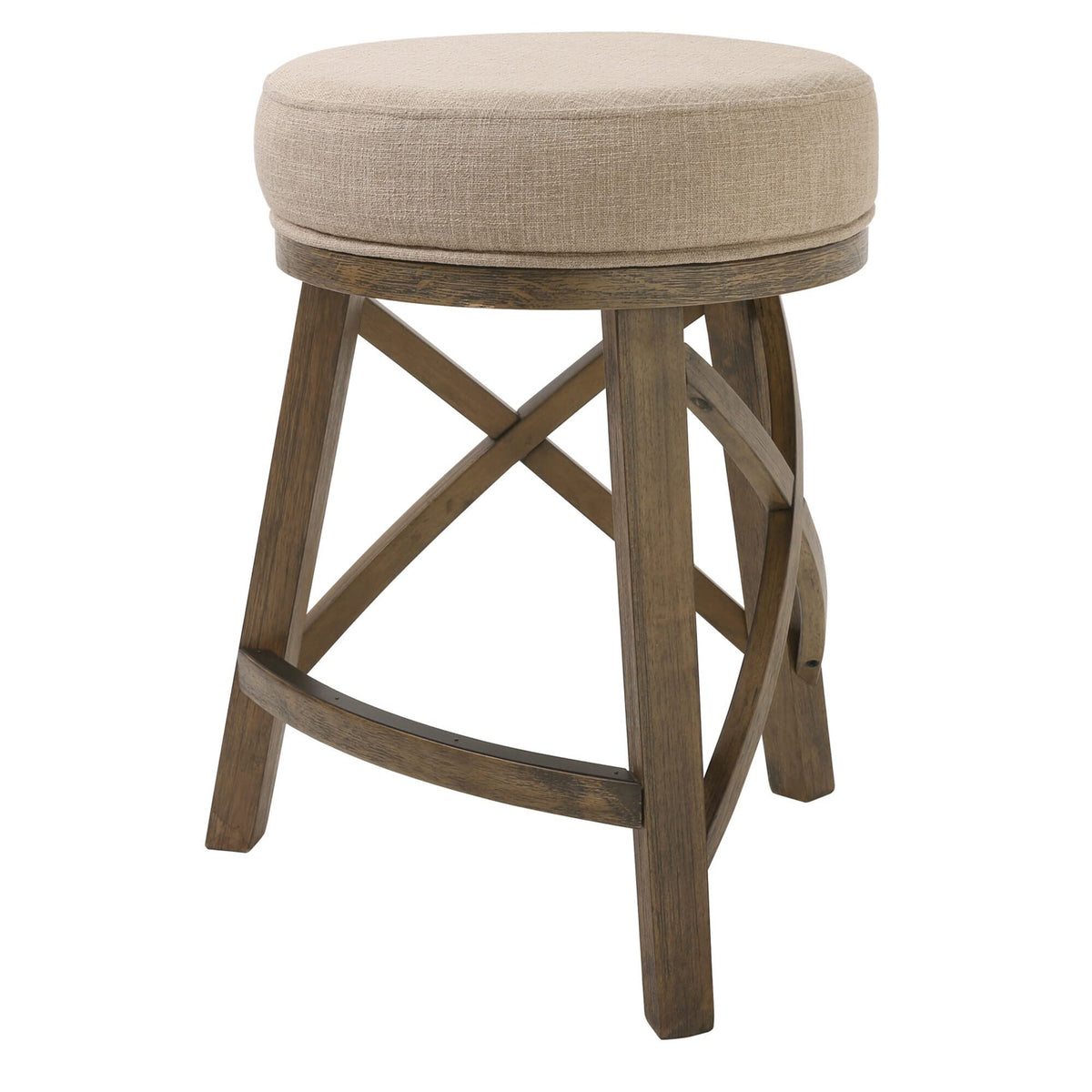 HomeRoots Ivory Hardwood, Linen Upholstery, Foam, Batting Counter Height Round 3 Leg Swivel Counter Stool with Cream Fabric