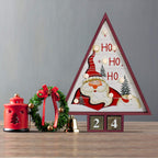 E-View Wooden Advent Countdown Calendar With Lights And 2 Blocks - Days Until Christmas Countdown - Wood Snowman Santa Christmas