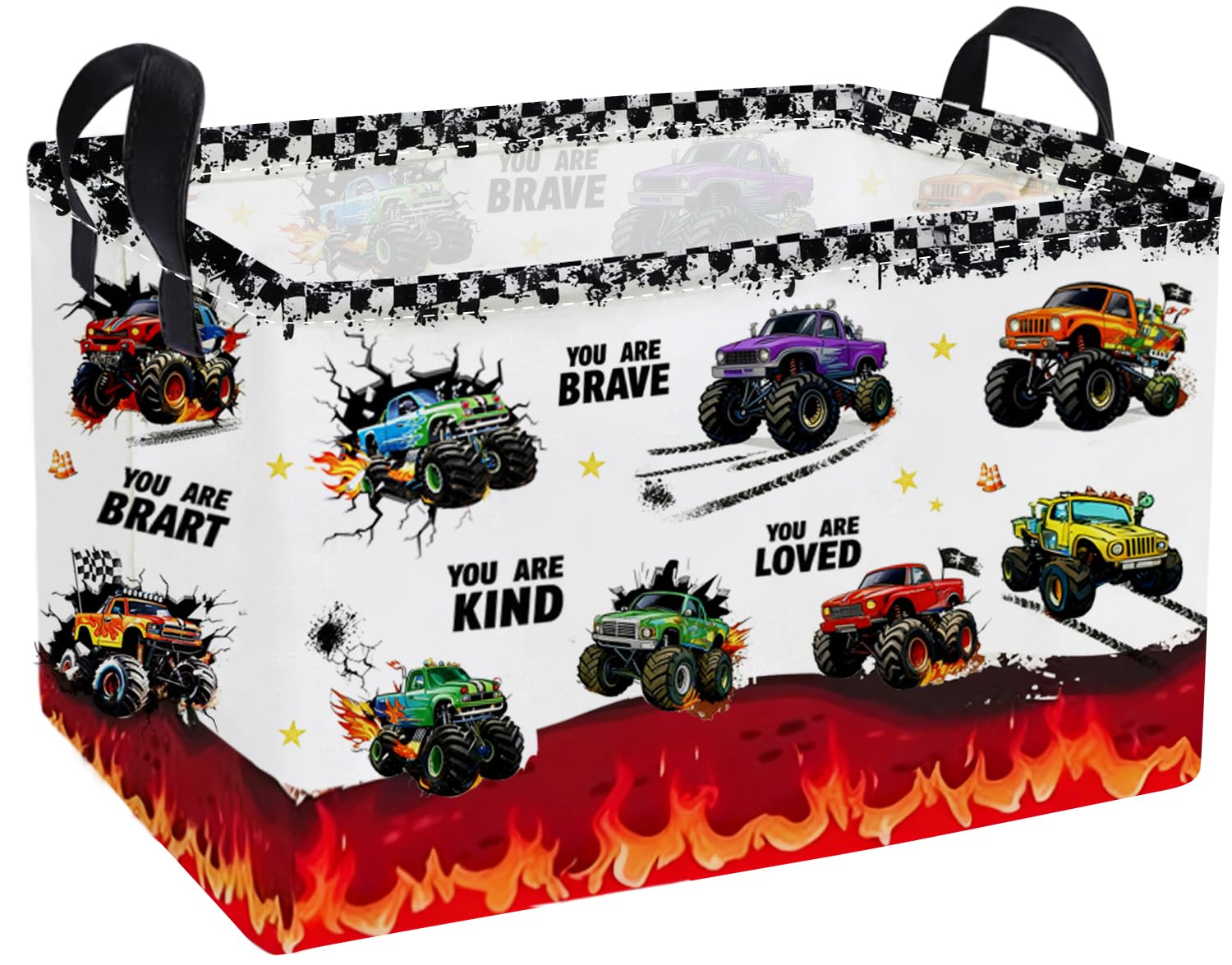 Essme Rectangular Kids Baskets,Monster Truck Storage Box,Cute Basket for Kids with Handles for Room Decor, Book Bins,Shelf Baske