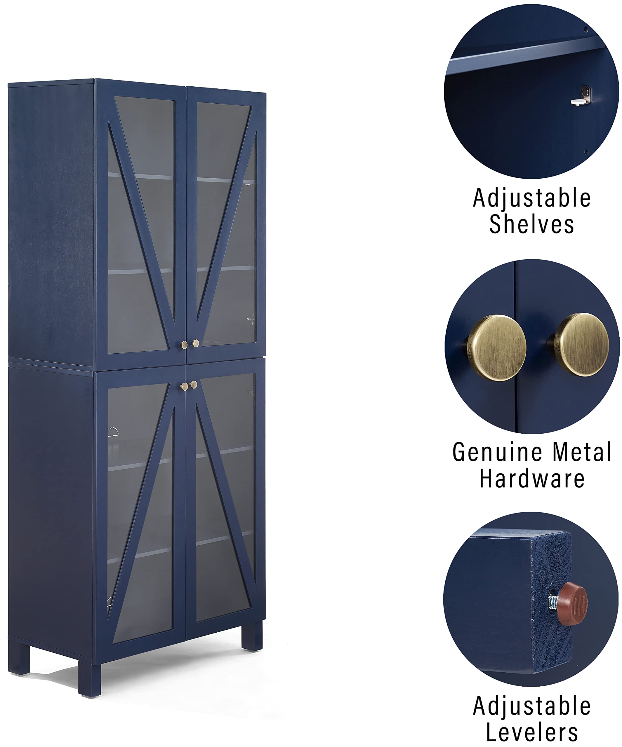 Crosley Furniture Cassai Tall Pantry Storage Cabinet With Shelves, Kitchen, Dining, Or Laundry Room, Navy