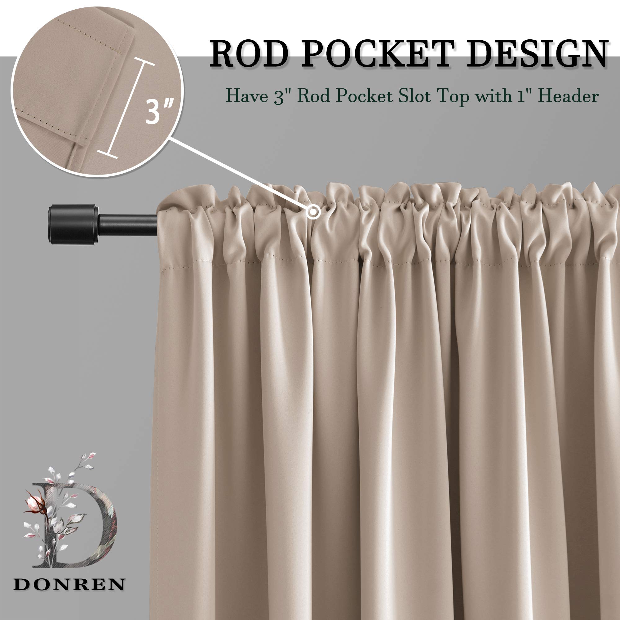 Donren 2 Panels Blackout Half Curtains For Small Windows - Cabinet Curtain Tiers For Kitchen With Rod Pocket (Warm Taupe,52 X 36 Inch Length)
