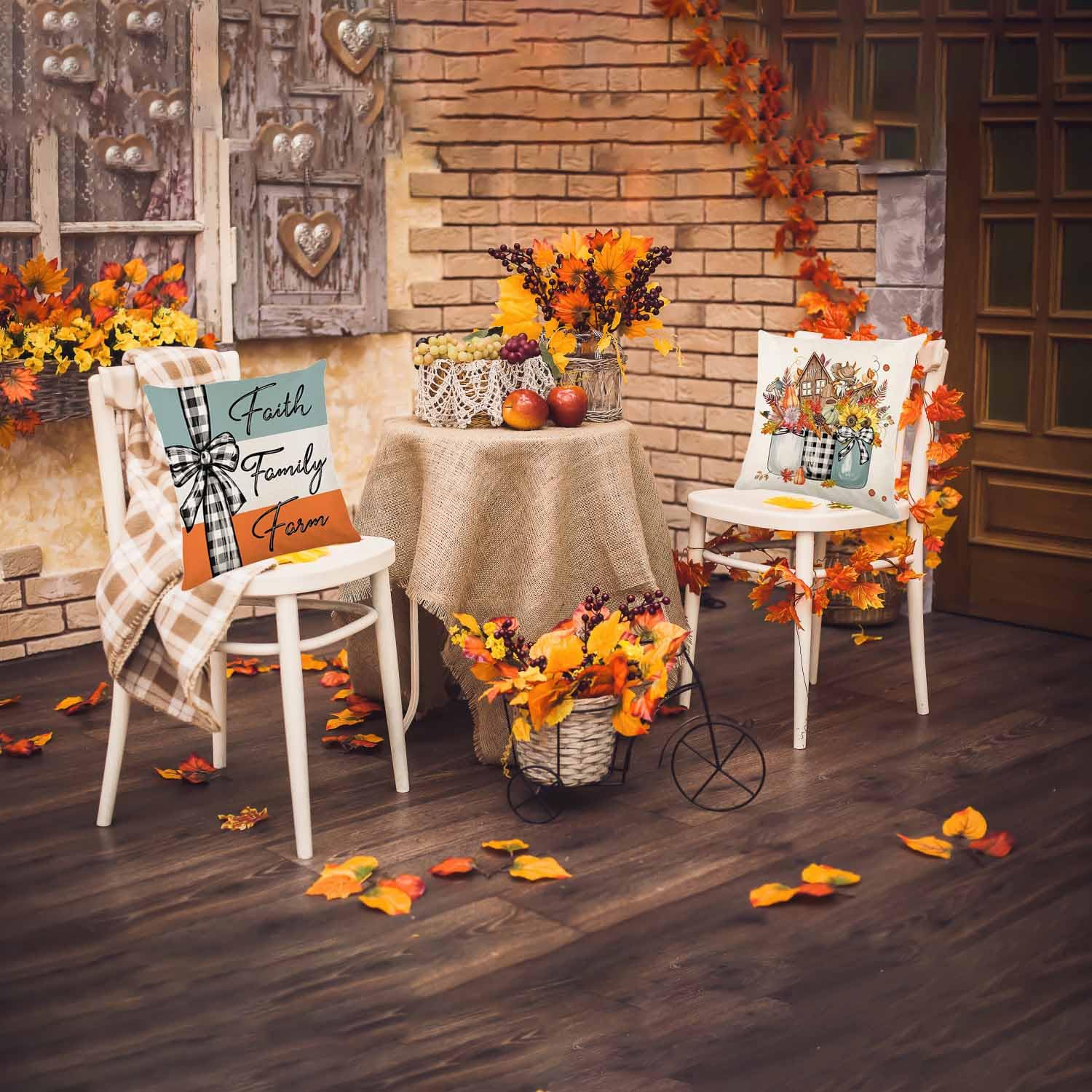 Onfaon Fall Decorations For Home, Fall Pillow Covers 18X18 Set Of 4, Thanksgiving Decorations Autumn Cushion Case For Couch(Fall