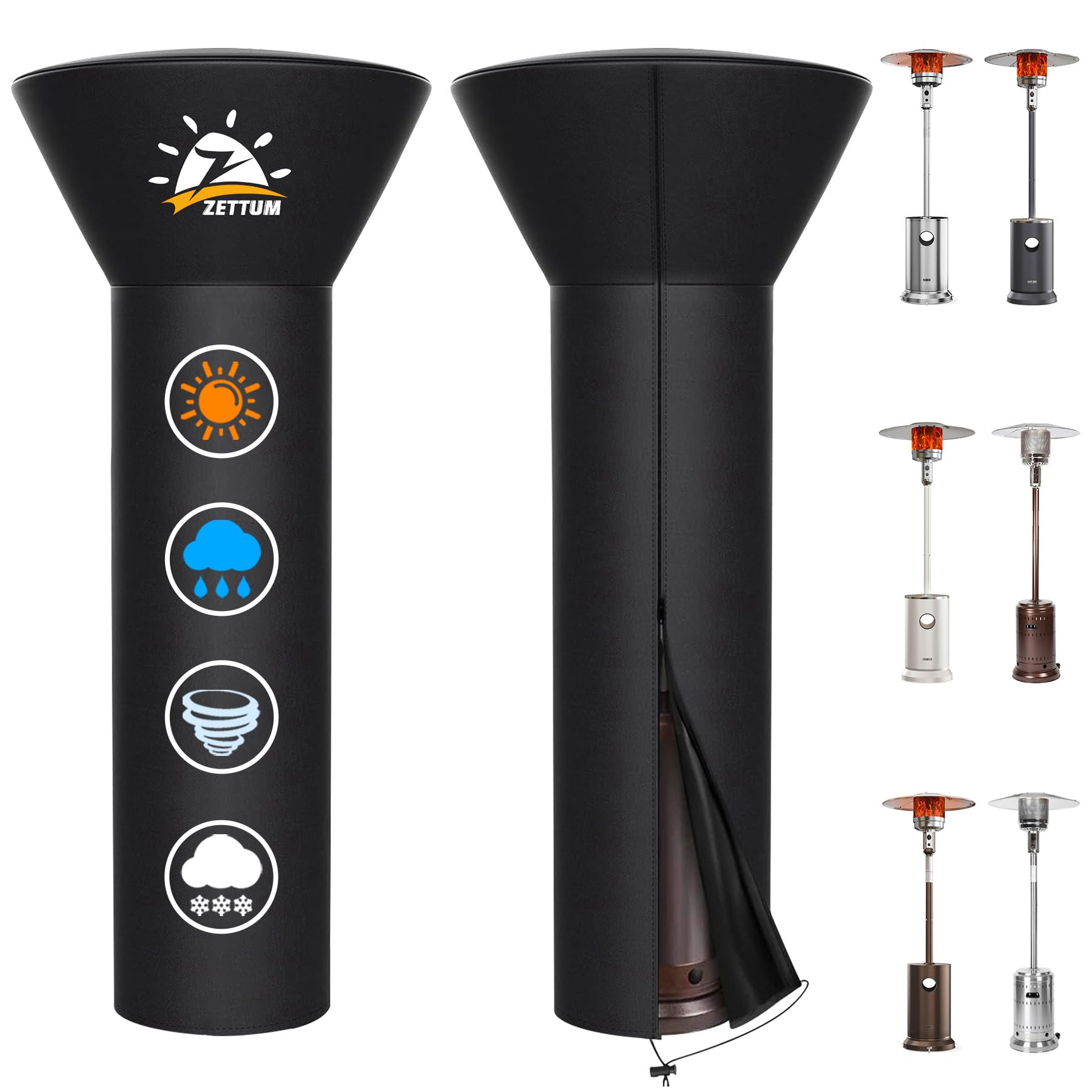 Zettum Patio Heater Covers - 600D Outdoor Heater Cover With Zipper Waterproof Heavy Duty, Propane Heat Cover For East Oak, Hampt