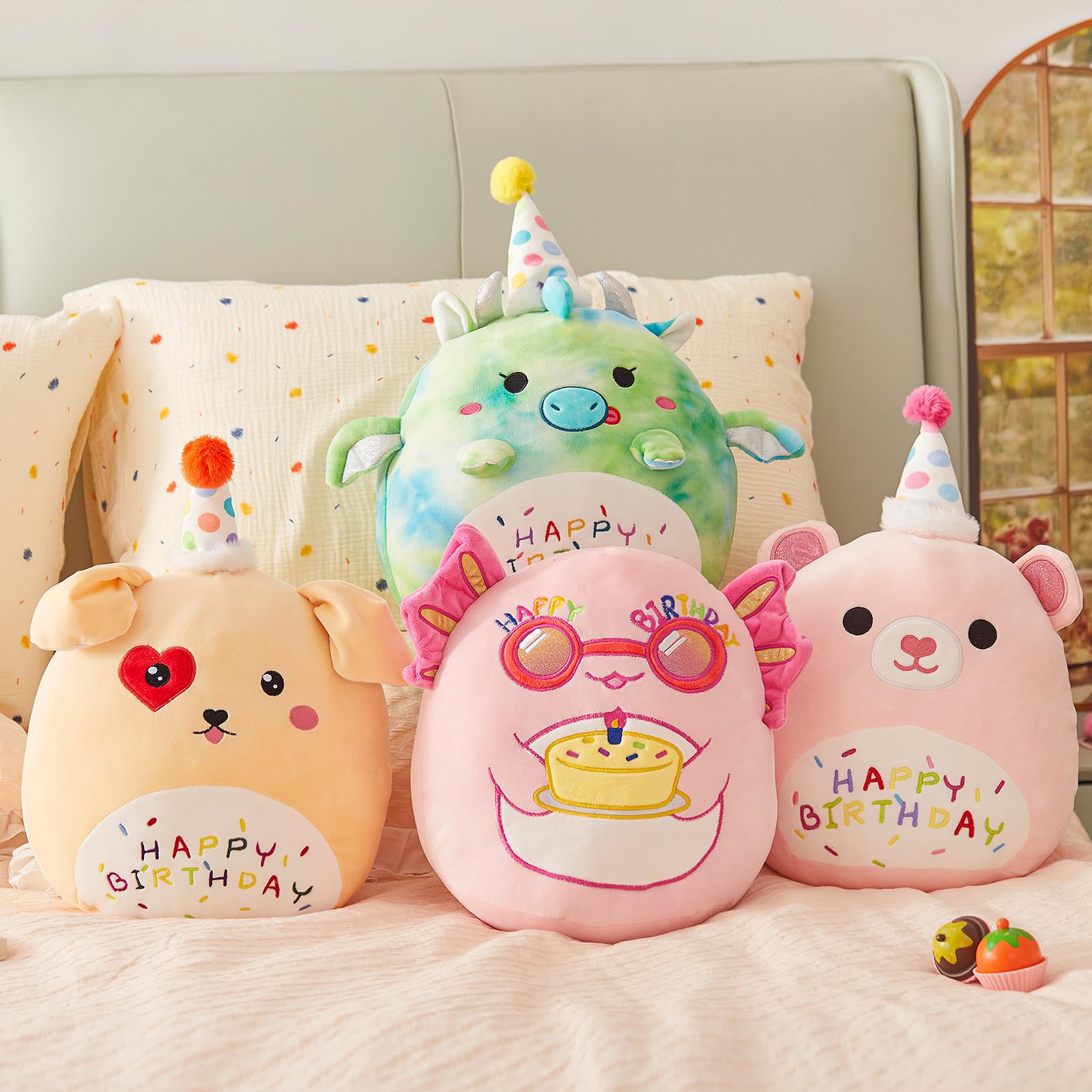 Bstaofy 14' Cute Happy Birthday Puppy Soft Plush Pillow Birthday Dog Stuffed Animal Birthday Gifts For Girls Boys Baby Kids