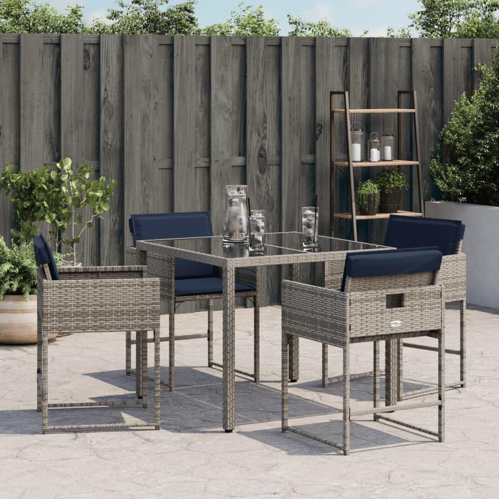 vidaXL Patio Chairs Set - Grey Poly Rattan Chairs with Navy Blue Cushions for Outdoor Garden/Patio Use, 4-Piece Set, Foldable Flap Backrest, 19.9"x21.3"x31.1"