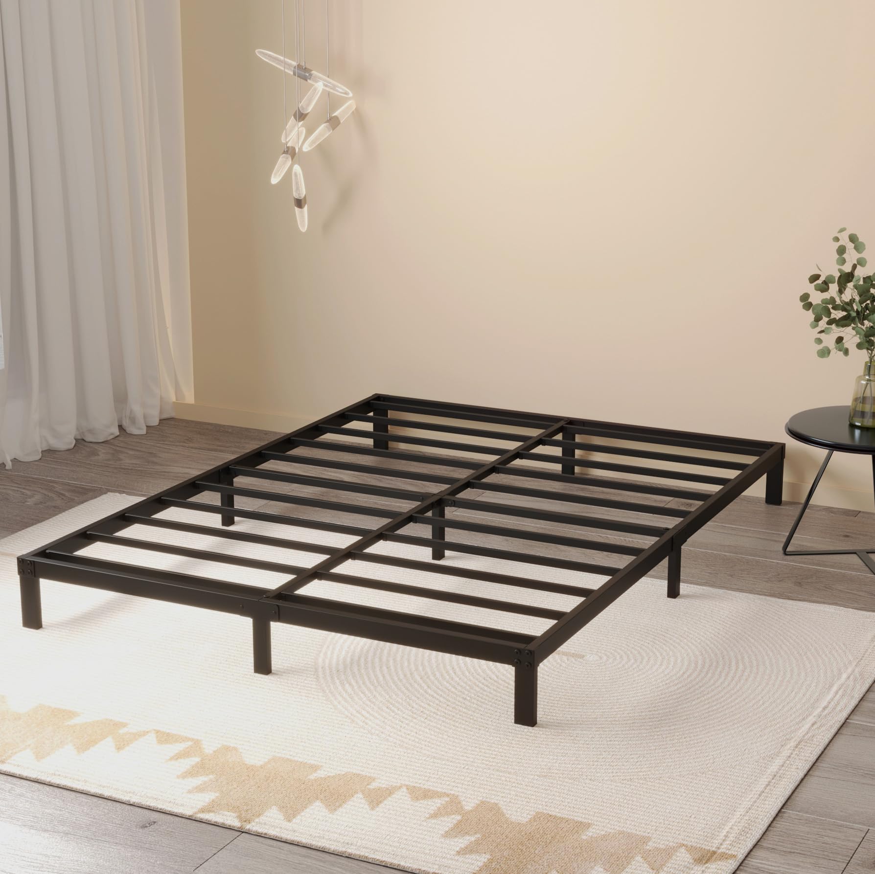 Maenizi 8 Inch Bed Frame Queen Size No Box Spring Needed, Heavy Duty Queen Platform Metal Bed Frame Support Up To 3000 Lbs, Easy Assembly, Noise Free, Black