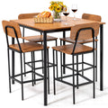Giantex 5-Piece Dining Table Set W/Counter Height Table & 4 Bar Stools, Industrial Kitchen Dining Table Set W/Footrest & Backrest, Space-Saving Dinette Set For Pub, Dining Room, Restaurant (Teak)