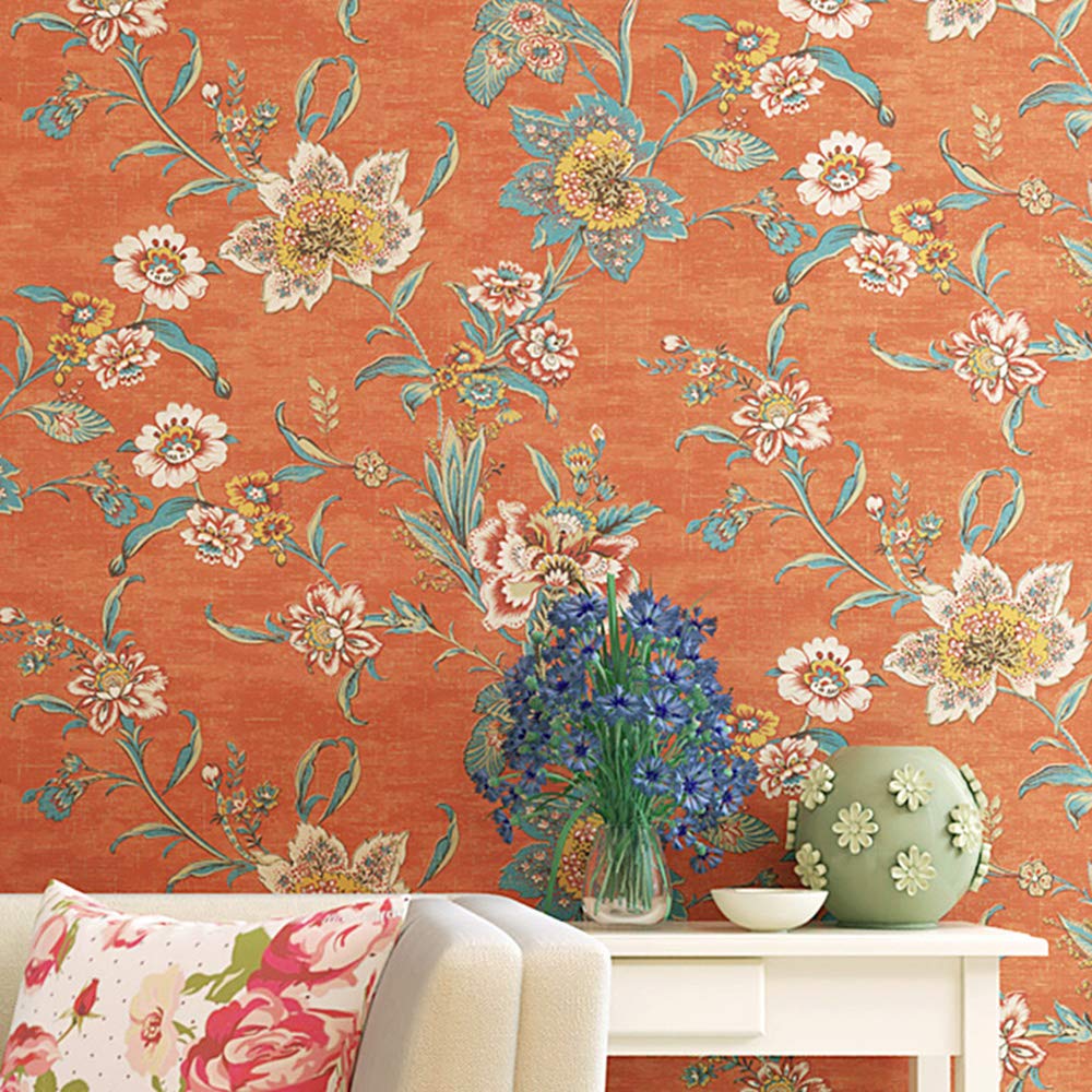 TaoGift Peel and Stick Vintage Floral Wallpaper Self Adhesive Non-Woven Flower Contact Paper Kitchen Bathroom Backsplash Wall Pa