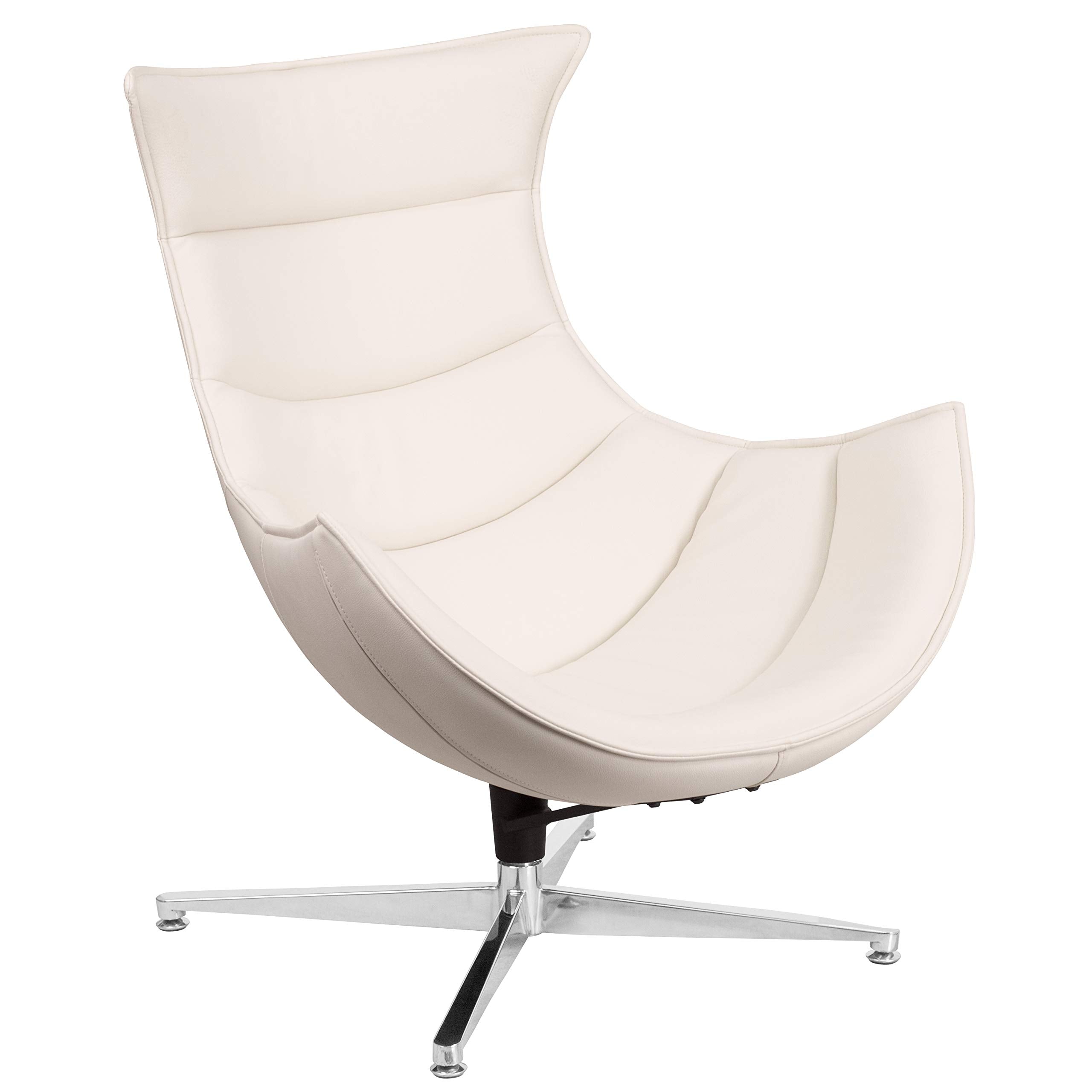 Flash Furniture Pasithea White LeatherSoft Swivel Cocoon Chair