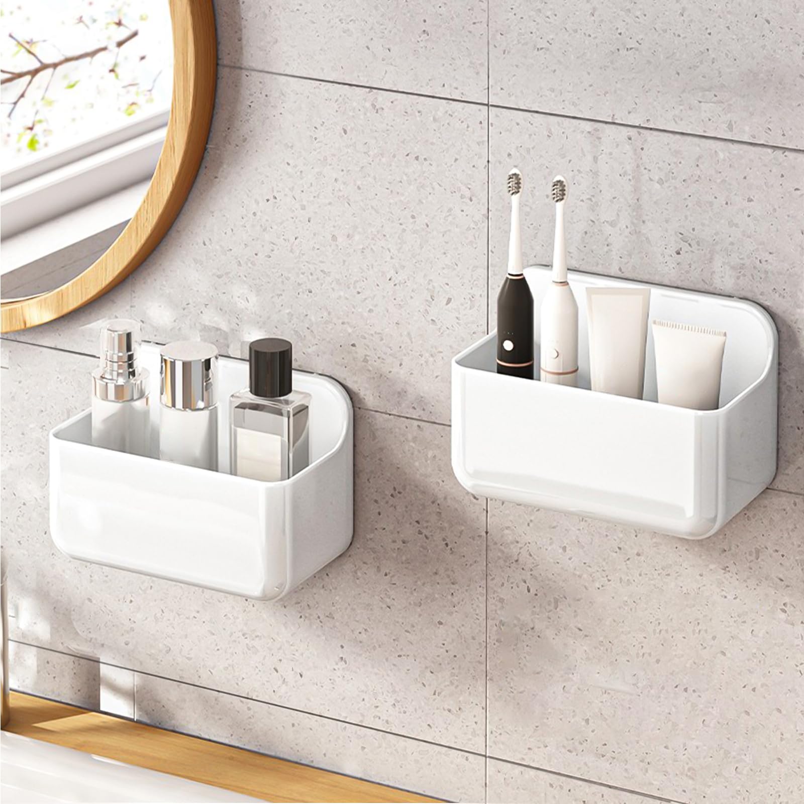 CGBE 2 Packs Cabinet Door Organizer, Acrylic Adhesive Shelf Wall Mounted Storage, Self Adhesive Shower Shelves Without Drilling,
