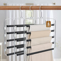 Cycleacc Pants Hangers, 6 Pack Anti-Slip Space Saving Hangers, 5 Layer Swing Arm Pants Hanger Stainless Steel with Non-Slip Padd