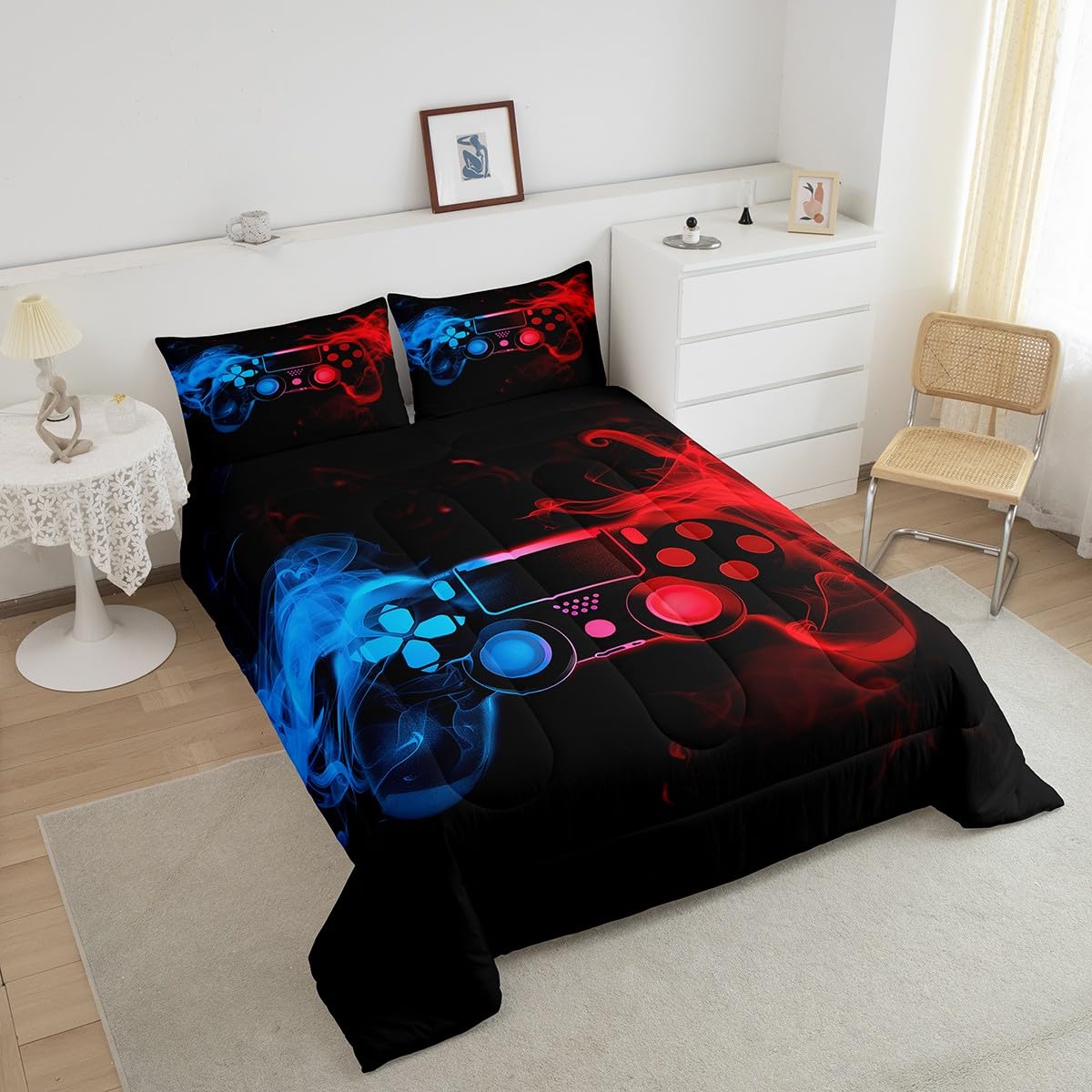 Erosebridal Twin Comforter Set For Boys,Gaming Bedding Sets For Boys Gamer Comforter Sets For Boys,Kids Toddler Bedding Set Gamer Room Decor For Boys,Red Blue