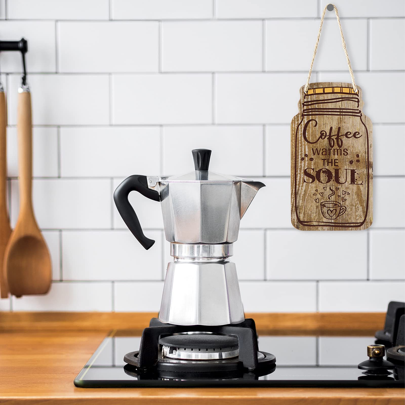 Jetec 3 Pcs Coffee Bar Decor Sign Mason Jar Wall Hanging Plaque Farmhouse Kitchen Decor Wooden Coffee Decor Sign For Kitchen Hom