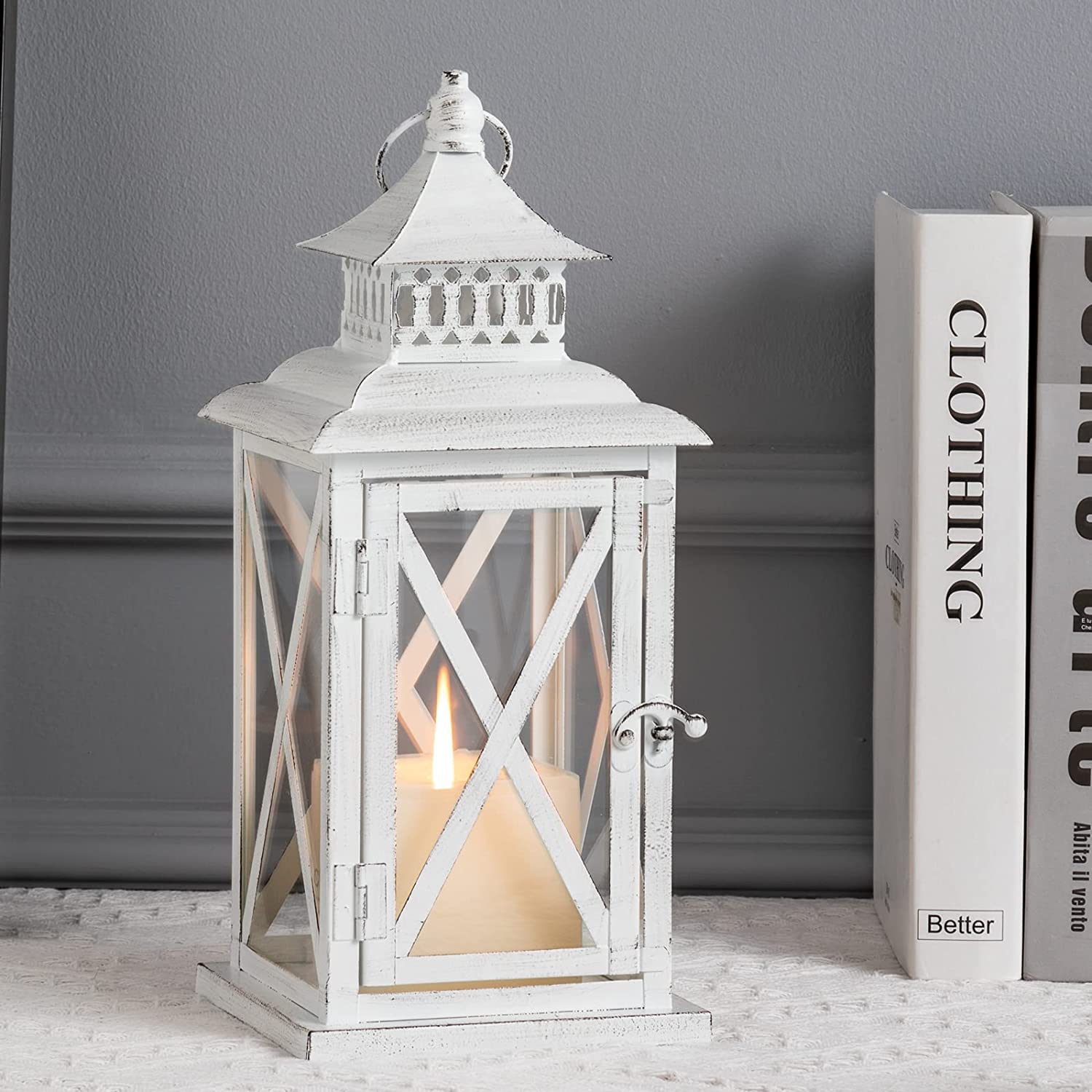 DECORKEY Lantern Decorative Indoor & Outdoor, Large Square Hanging Spring Home Decor, Vintage Metal Decorative Candle Lanterns f