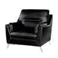 Benzara Leather Upholstered Chair with Metal Flared Legs, Black