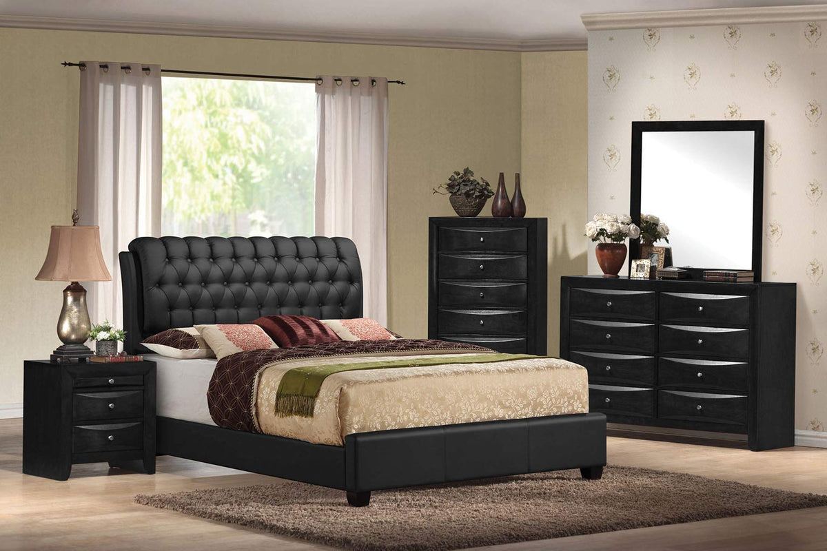 HomeRoots PU, Rubber Wood, MDF, Chi 85' X 63' X 50' Queen Black Pu Button Tufted Bed