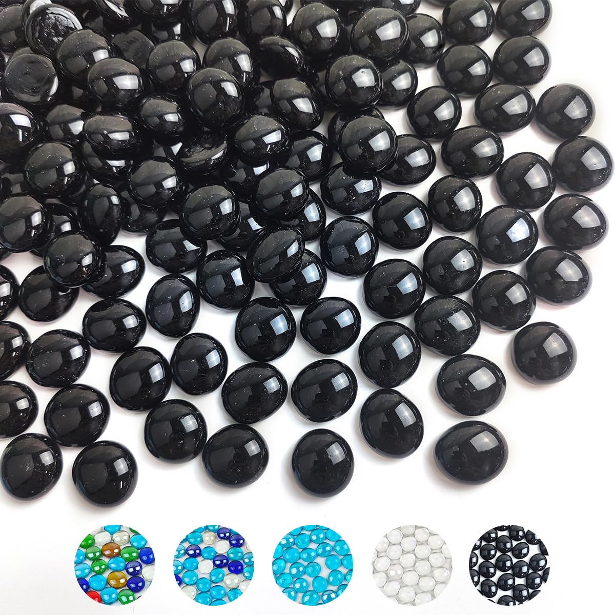YISZM Glass Beads for Vases, 5lb Black Flat Glass Pebbles, 500 Pcs Glass Marbles Gemstone Aquarium Rocks Multiple Color Choices 
