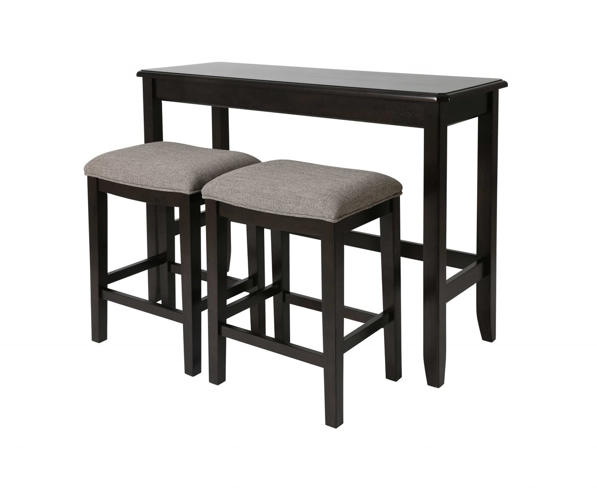 HomeRoots Pine and MDF Rectangular Sofa Table with Two Stools in Espresso