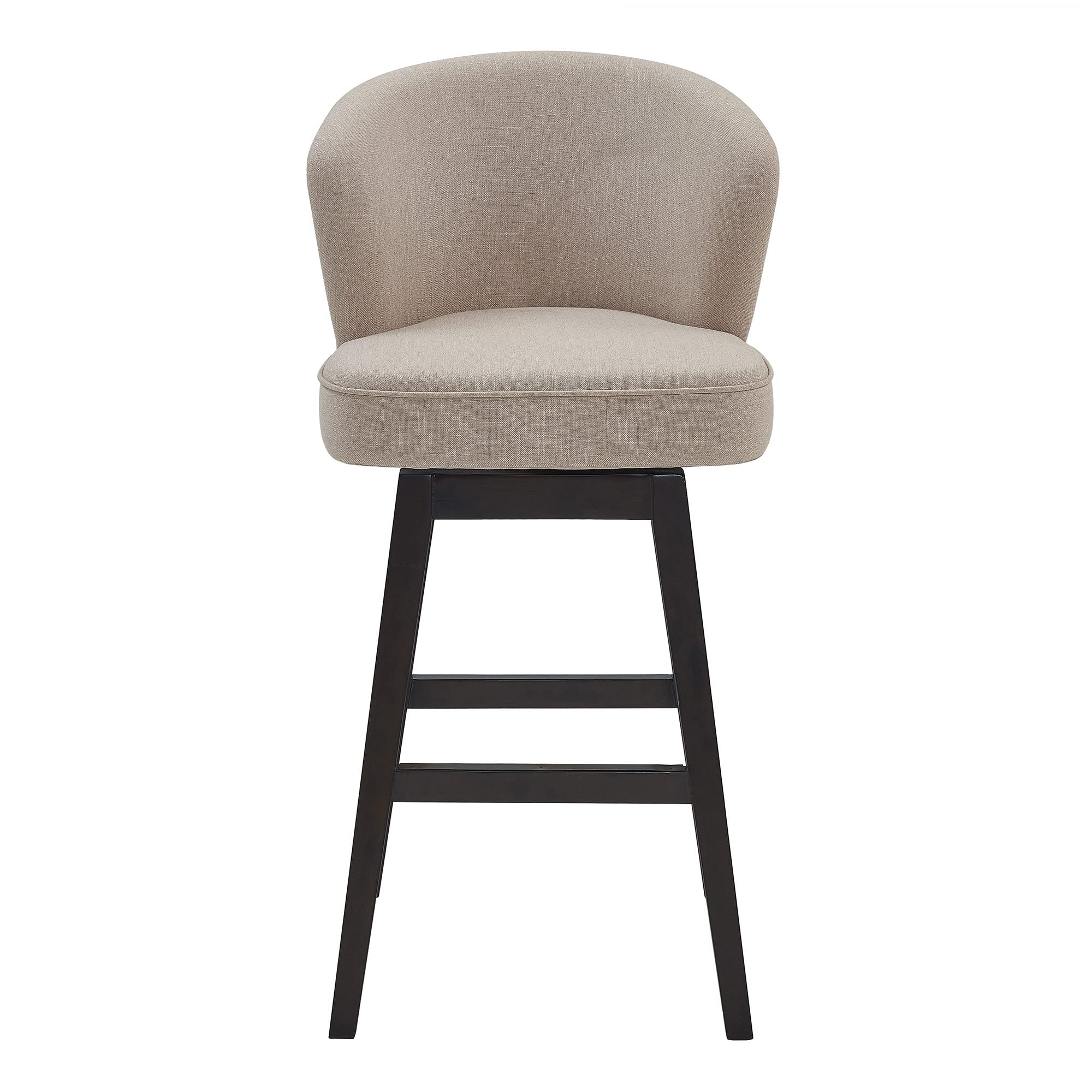 HomeRoots Wood, Foam, Fabric, Metal Turnplate/Kickplate 30' Tan Espresso Wood Fabric Swivel Bar Stool