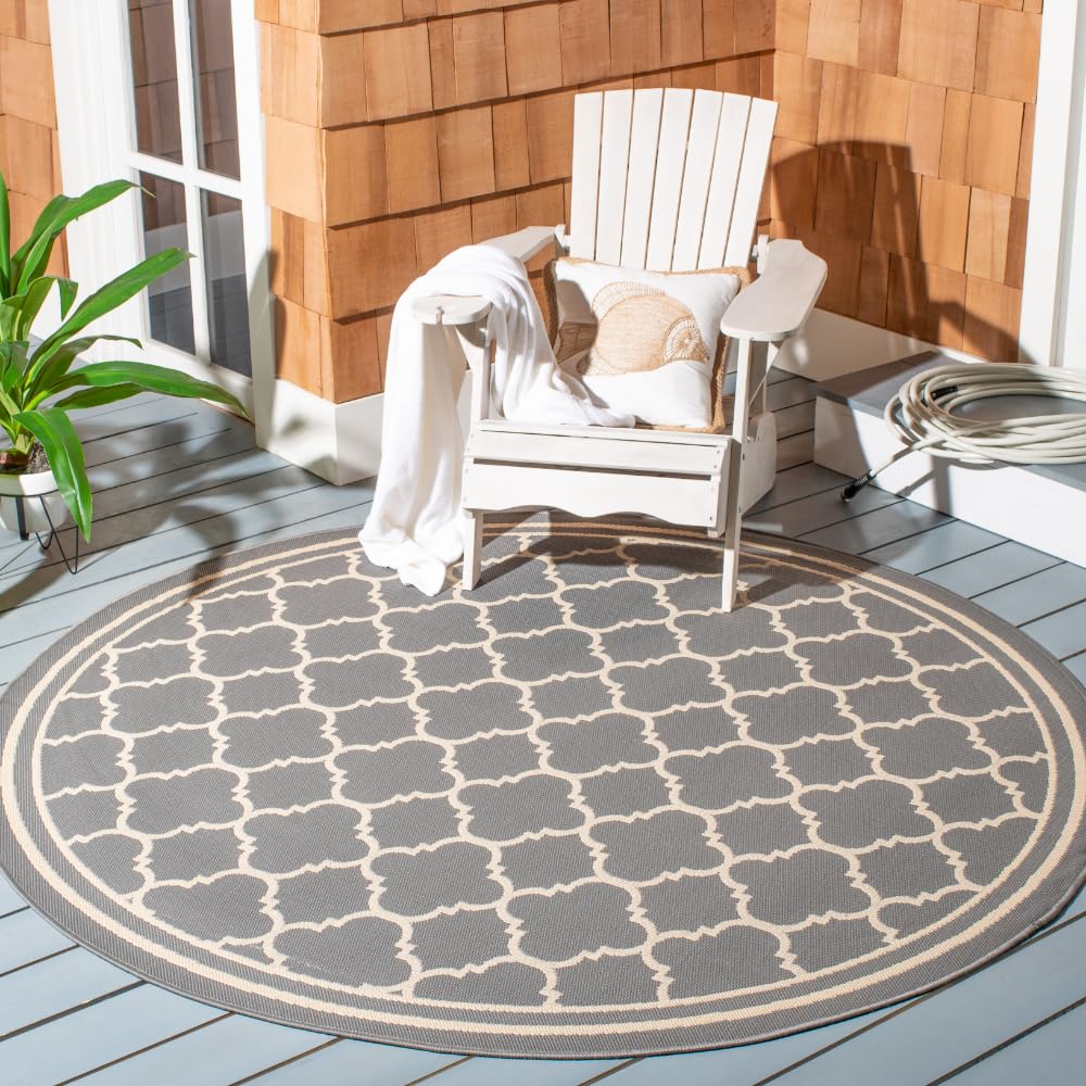 SAFAVIEH Courtyard Collection 67 Round Anthracite/Beige CY6918 Trellis Indoor/ Outdoor Splashproof Easy Scrubbing Patio Backyar