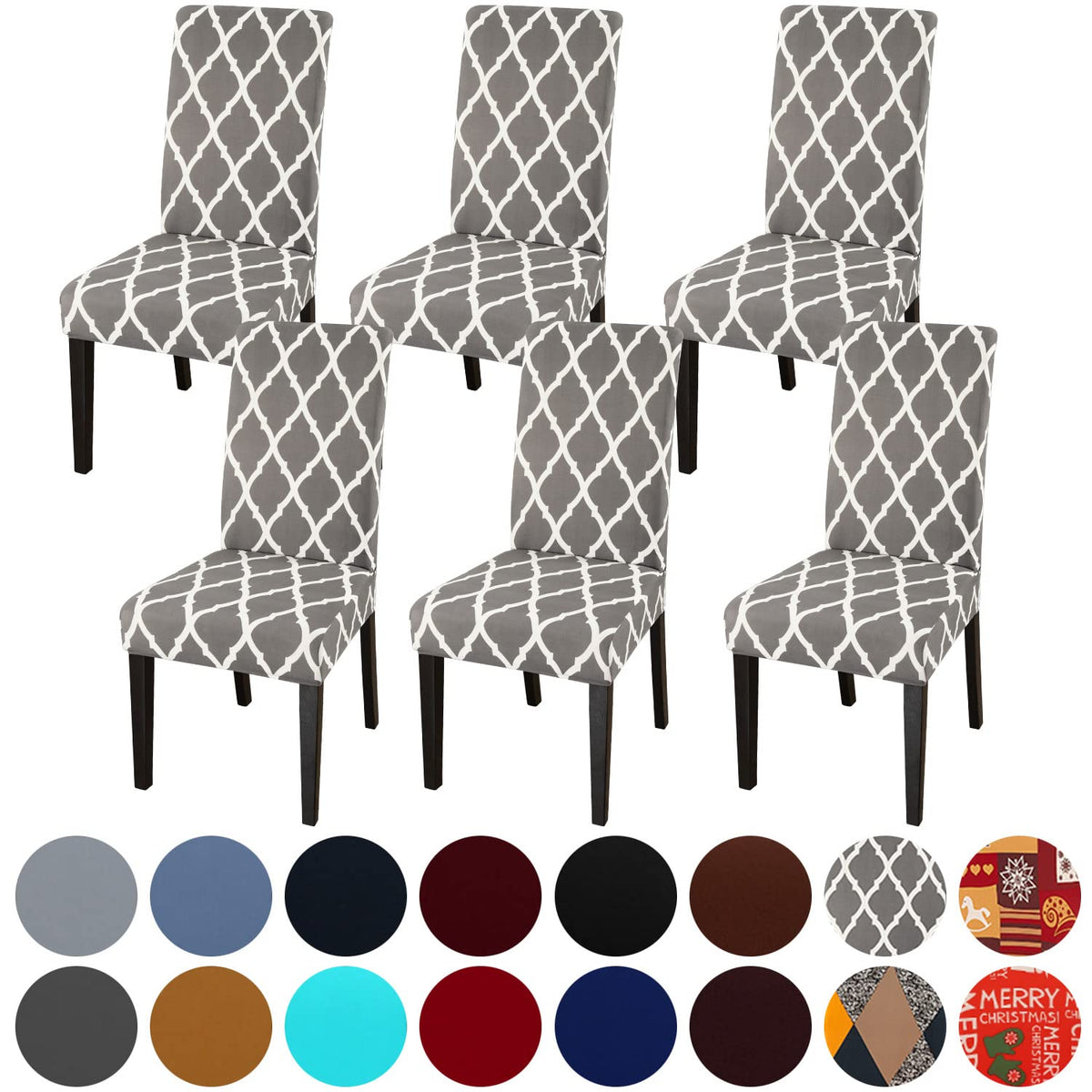 Jqinhome Chair Covers For Dining Room 6 Pack, High Stretch Removable Washable Parsons Chair Slipcover For Home Party Hotel Wedding Ceremony (Grey White)