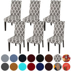 Jqinhome Chair Covers For Dining Room 6 Pack, High Stretch Removable Washable Parsons Chair Slipcover For Home Party Hotel Wedding Ceremony (Grey White)