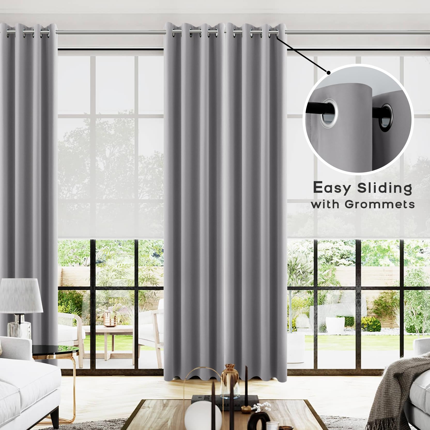 Koufall Light Grey 102 Inch Curtains For Living Room Bedroom Windows,Insulated Thermal Blackout Curtain Panels Set,Pale Gray