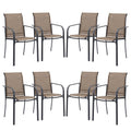 Vicllax Patio Stackable Dining Chairs Set For 8, Outdoor Metal Frame Dining Chairs For Front Porch Backyard Garden And Deck, Bro