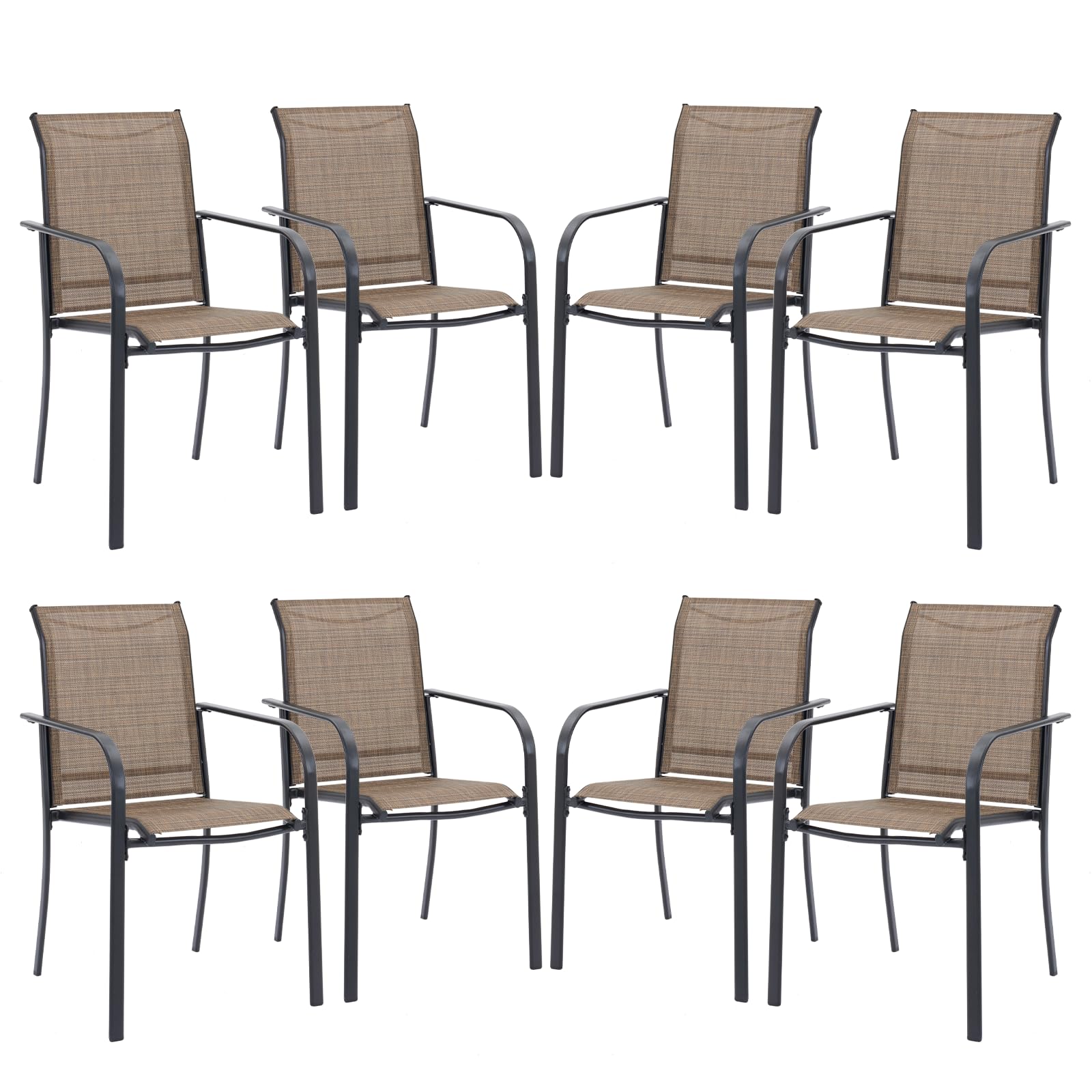 Vicllax Patio Stackable Dining Chairs Set For 8, Outdoor Metal Frame Dining Chairs For Front Porch Backyard Garden And Deck, Bro