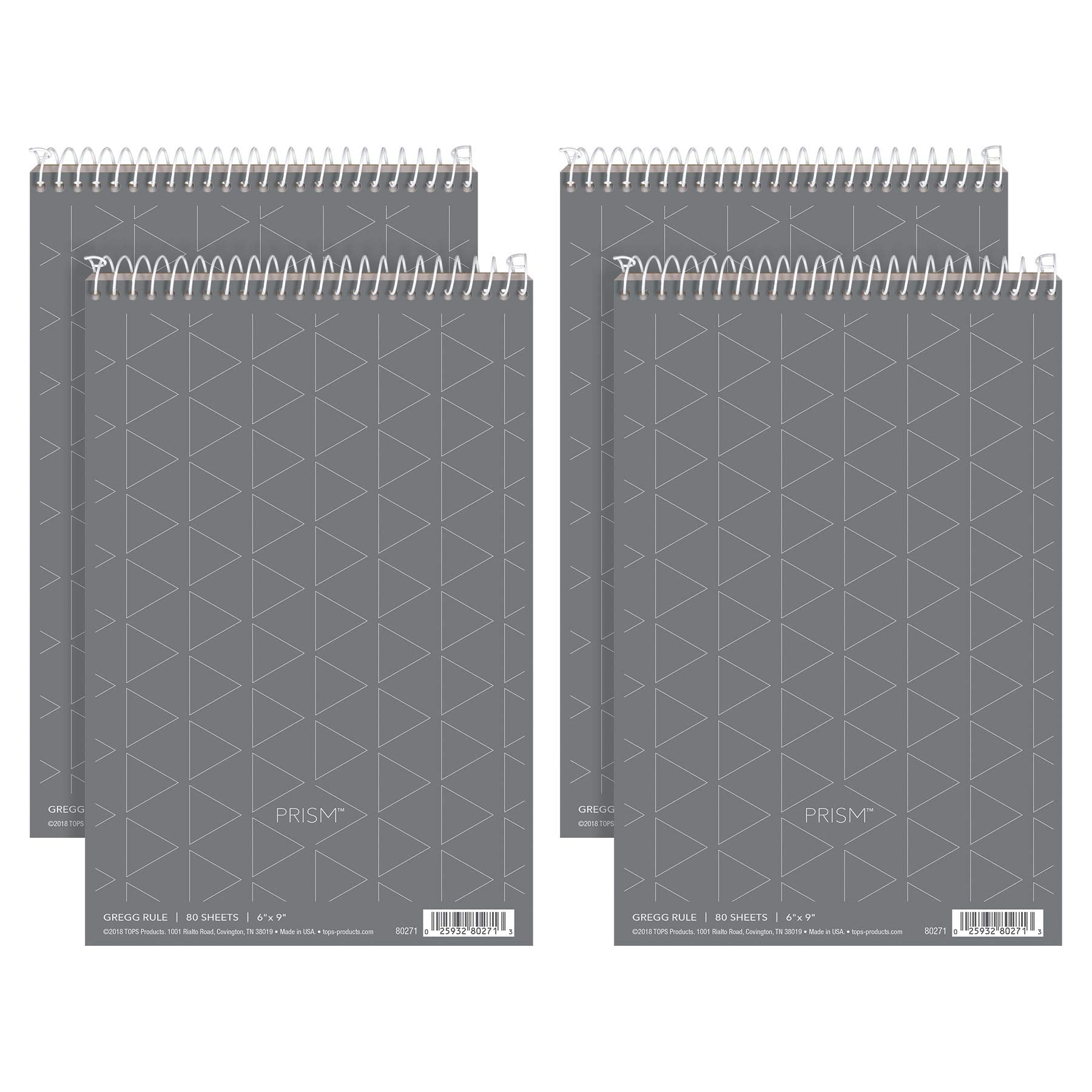 Tops Prism Steno Books, 6' X 9', Gregg Rule, Gray Paper, 80 Sheets, Perforated, 4 Pack (80274)
