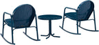 Crosley Furniture Griffith 3-Piece Outdoor Rocking Chair And Side Table Set, Retro Metal Bistro Patio Sets, Navy Gloss