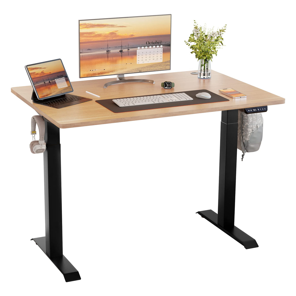Meilocar Height Adjustable Electric Standing Desk, Sit Stand Computer Desk With Memory Controller, Home Office Desk Computer Workstation 48' X 24' Tabletop (Walnut Top + Black Frame)