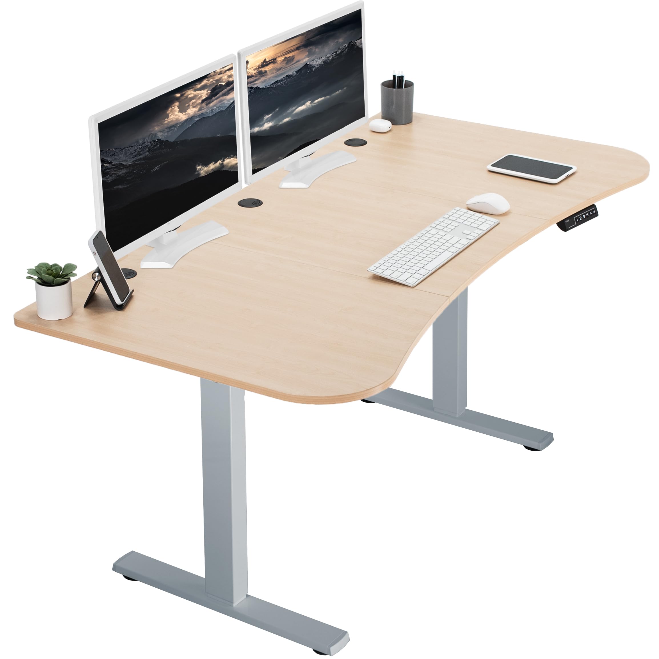 VIVO Electric 63 x 32 in Standing Desk, Memory Height Adjustment, 1B Series, Holds 220 lbs, Light Wood Top Gray Frame, DESK-KIT-