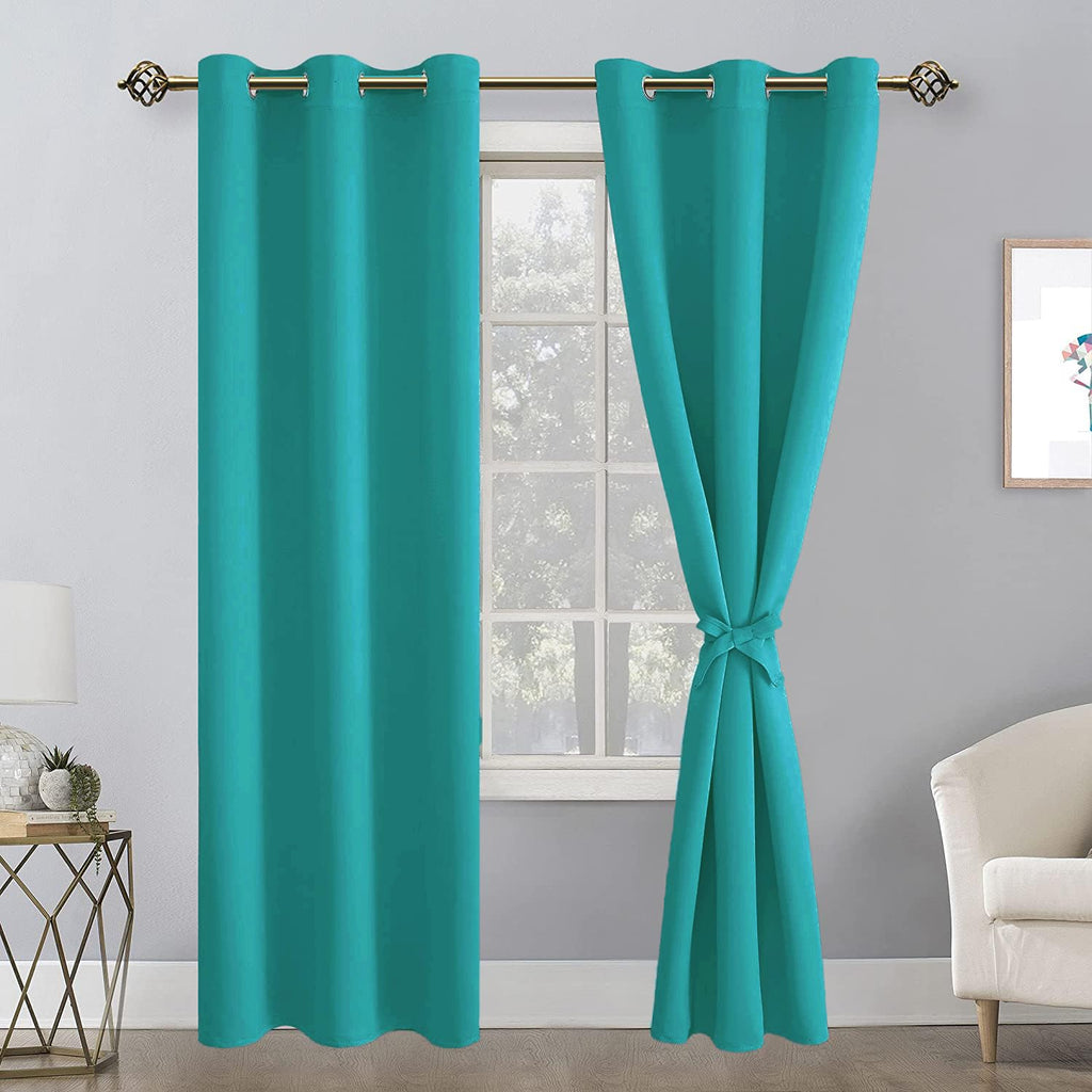 Hiasan Blackout Curtains For Bedroom, 42 X 84 Inches Long - Thermal Insulated & Energy Saving Window Curtains For Living Room, 2 Drape Panels Sewn With Tiebacks, Peacock Teal