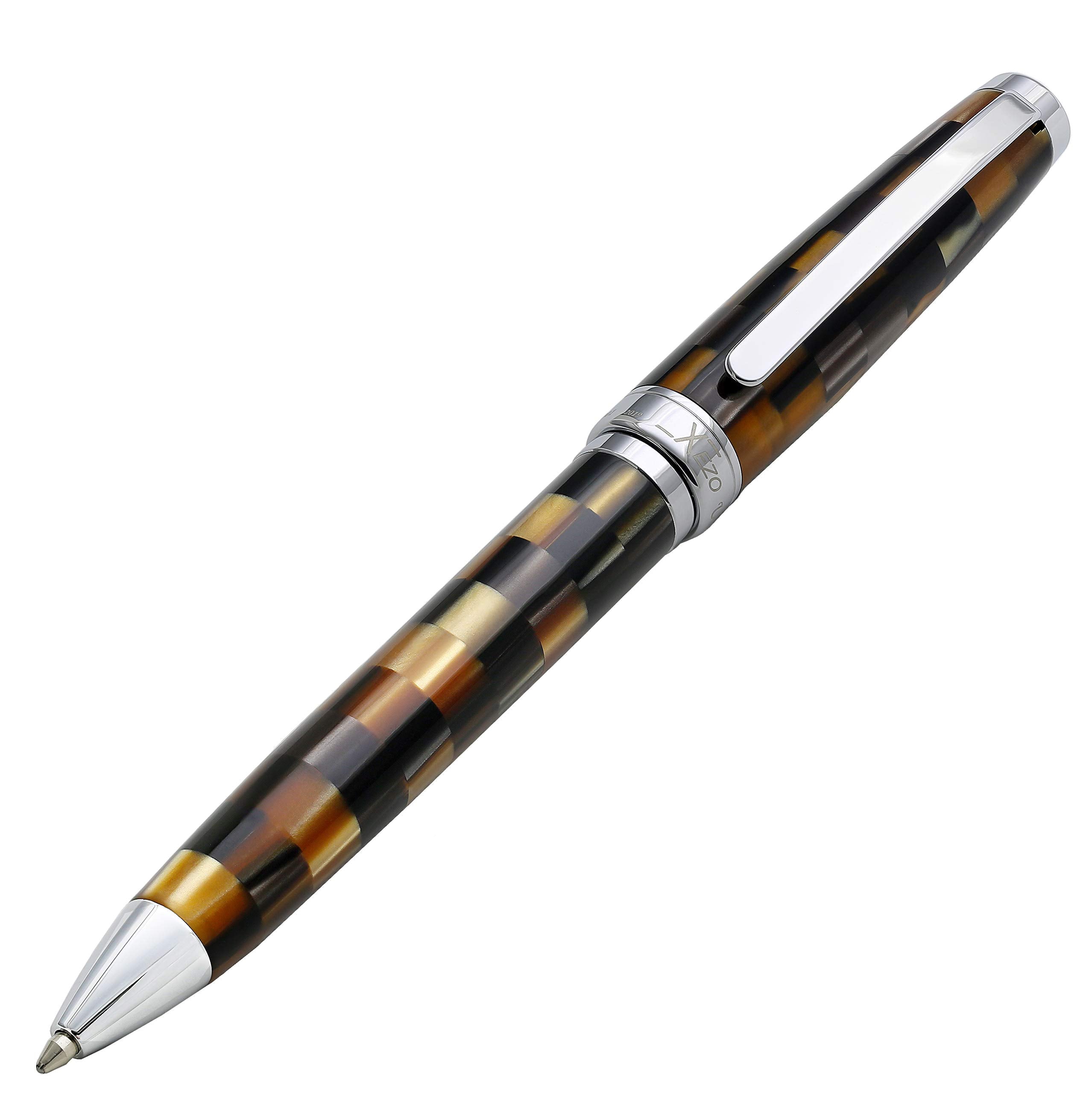 Xezo Urbanite Brass Ballpoint Pen, Medium Point. Woody Brown, Silver, And Black Acrylic Inlay With Chrome Plating. Handcrafted,