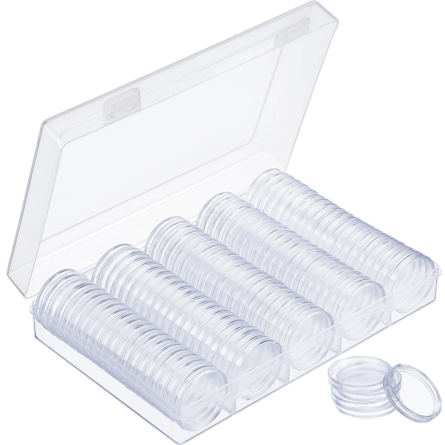 Hicarer 100 Pieces 30 Mm Coin Capsules Clear Plastic Silver Dollar Holder For Collectors Round Coin Protectors With Storage Orga
