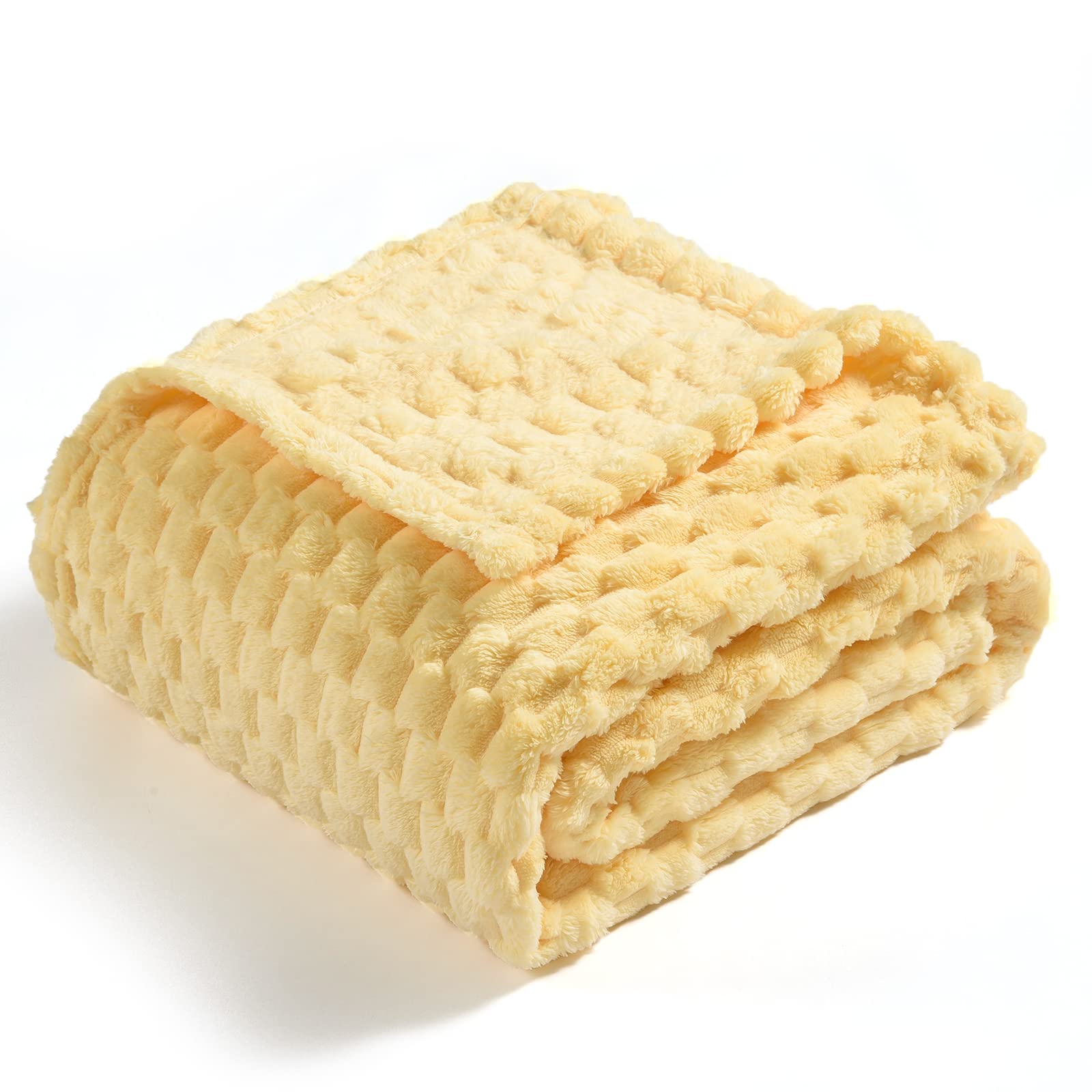 Vessia Flannel Fleece Throw Blanket(50X70 Inch), 3D Jacquard Light Yellow Fuzzy And Warm Blanket For Couch,Sofa,Bed,Chair, 300Gs