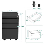 Yitahome 3-Drawer Mobile File Cabinet With Lock, Office Storage Filing Cabinet For Legal/Letter Size, Pre-Assembled Metal File Cabinets Except Wheels Under Desk -Black
