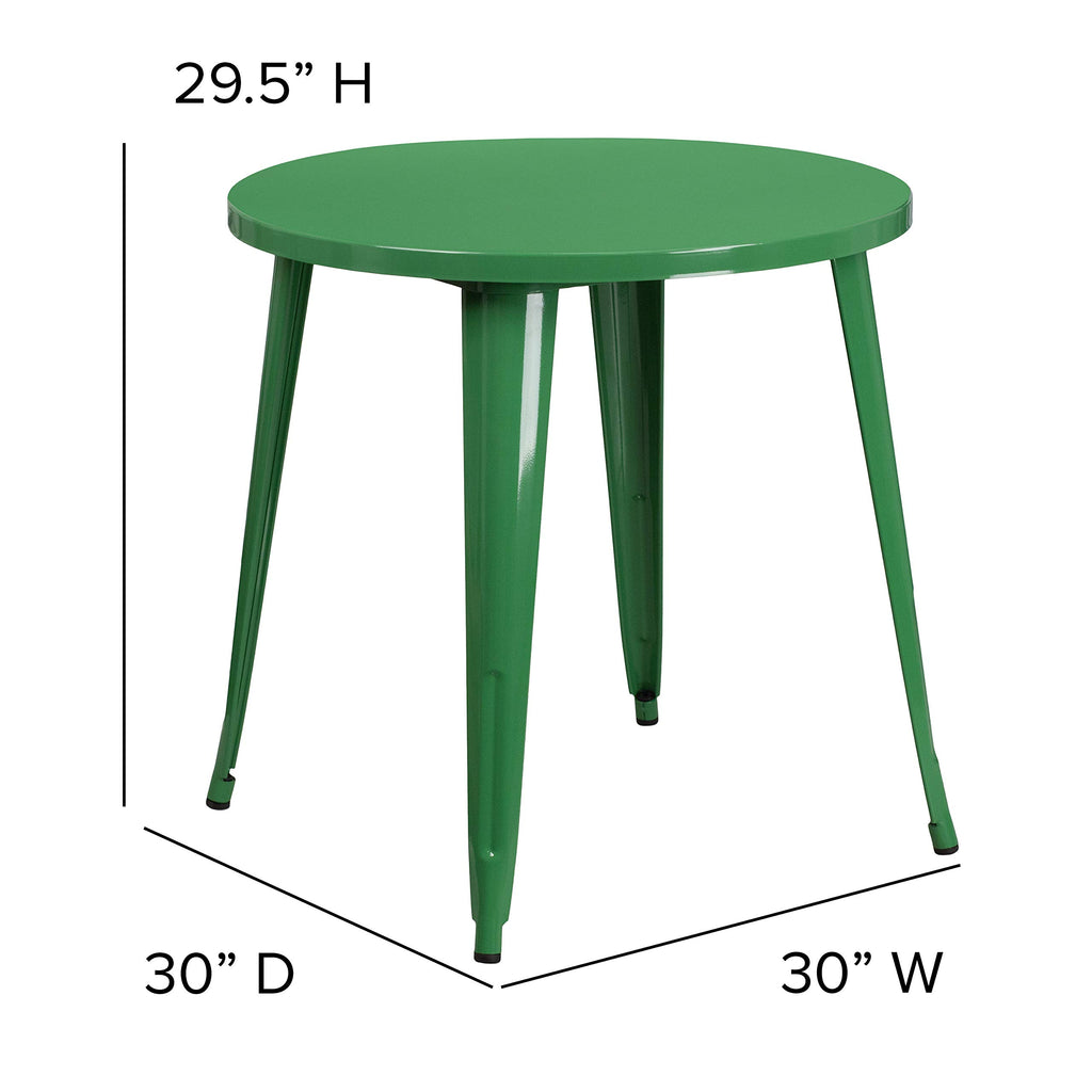 Flash Furniture Jeffrey Commercial Grade 30" Round Green Metal Indoor-Outdoor Table