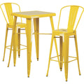 Flash Furniture Commercial Grade 23.75" Square Yellow Metal Indoor-Outdoor Bar Table Set With 2 Stools With Backs