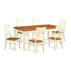 East West Furniture DOQU7-WHI-W 7 Piece Dining Room Table Set Consist of a Rectangle Wooden Table with Butterfly Leaf and 6 Kitchen Dining Chairs, 42x78 Inch, Buttermilk & Cherry