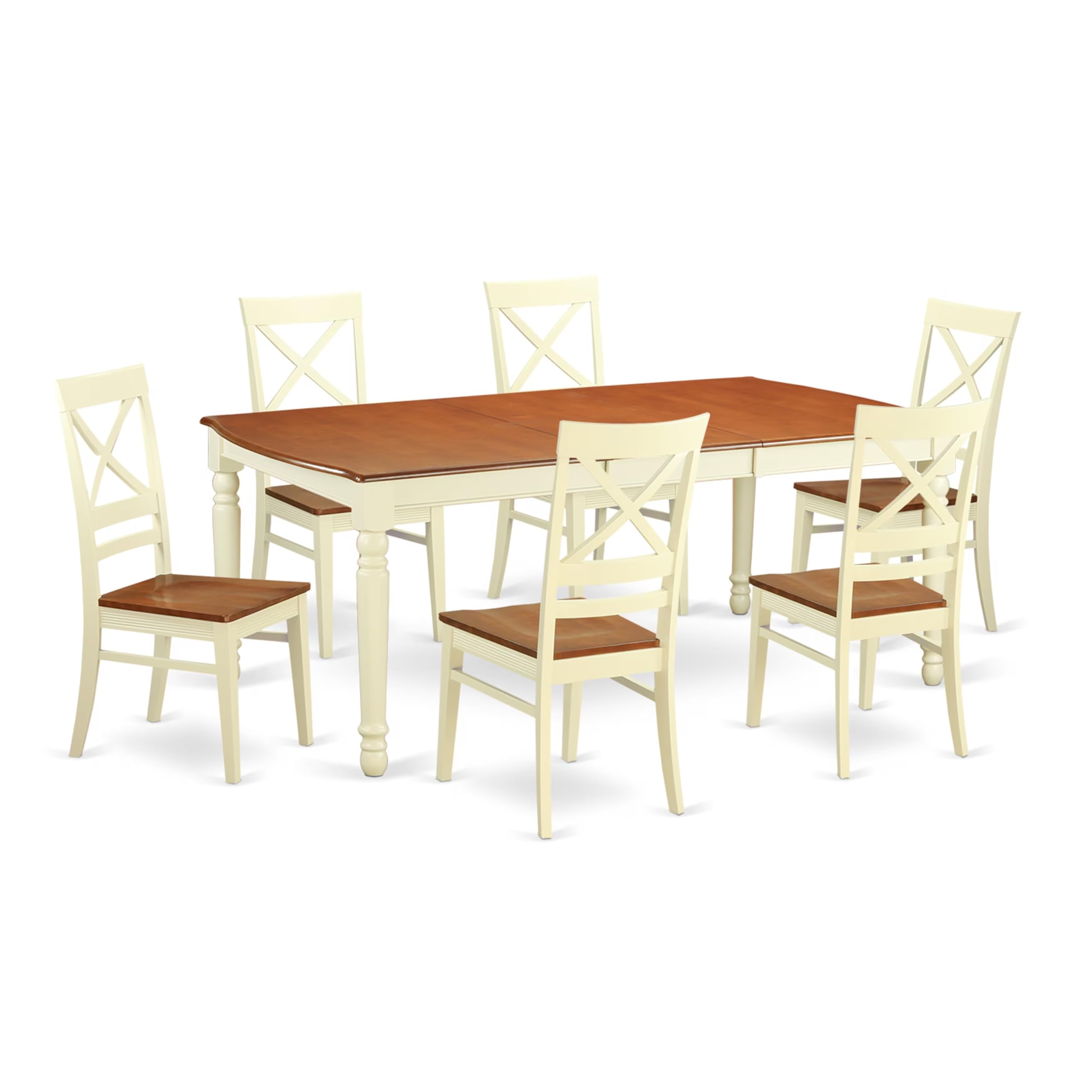 East West Furniture DOQU7-WHI-W 7 Piece Dining Room Table Set Consist of a Rectangle Wooden Table with Butterfly Leaf and 6 Kitchen Dining Chairs, 42x78 Inch, Buttermilk & Cherry
