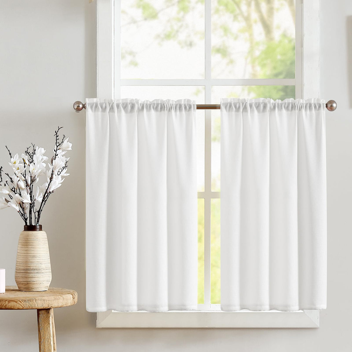 JINCHAN Kitchen Curtains 36 Inch Length Cafe Curtains Farmhouse Rustic Short Curtains for Small Window Faux Linen Casual Weave T