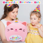 Pink Birthday Cat Plush Stuffed Animals-Gifts For Girlfriend, 16' Pink Cat Plush, Kawaii Plushies Cat Body Pillow Cat Plushie,