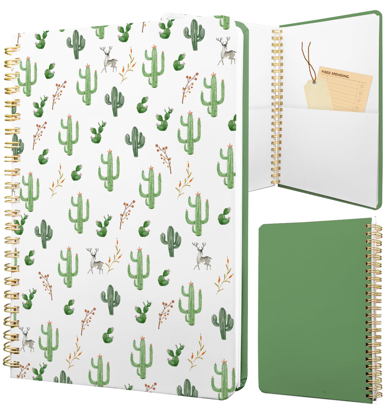 Stanoha Cute Spiral Notebook Journal A5 Aesthetic Pretty Floral Design For Women Girls Kawaii With Pocket, 8.5 X 5.7 Inch, Cactu