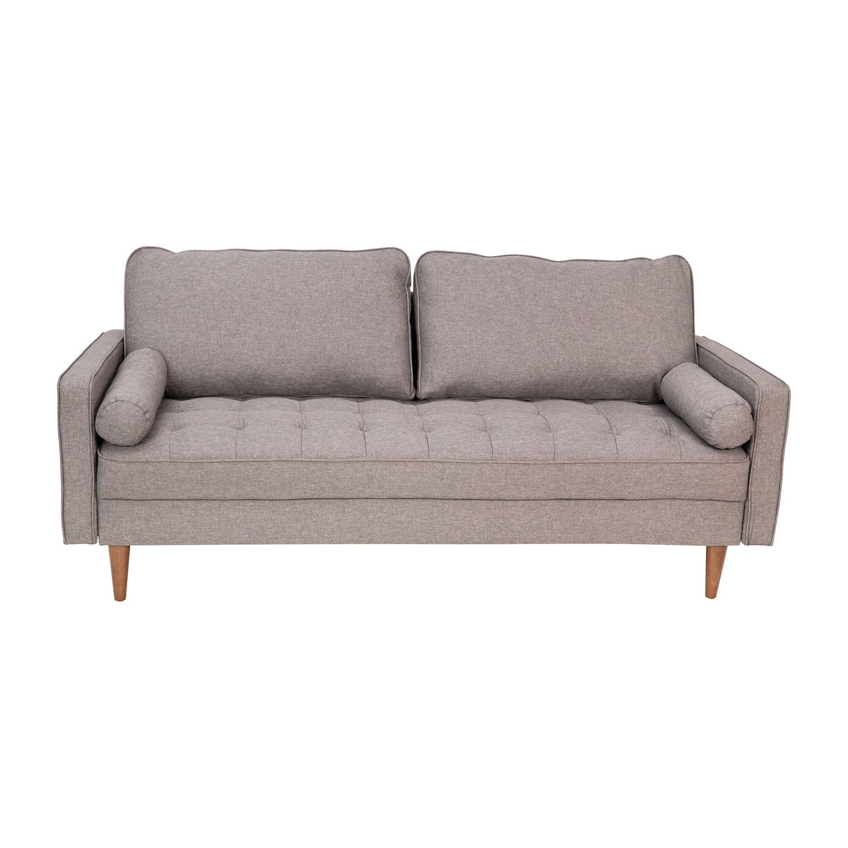 Flash Furniture Hudson Mid-Century Modern Sofa - Slate Gray Faux Linen Upholstery - Buttonless Tufting - Wood Legs