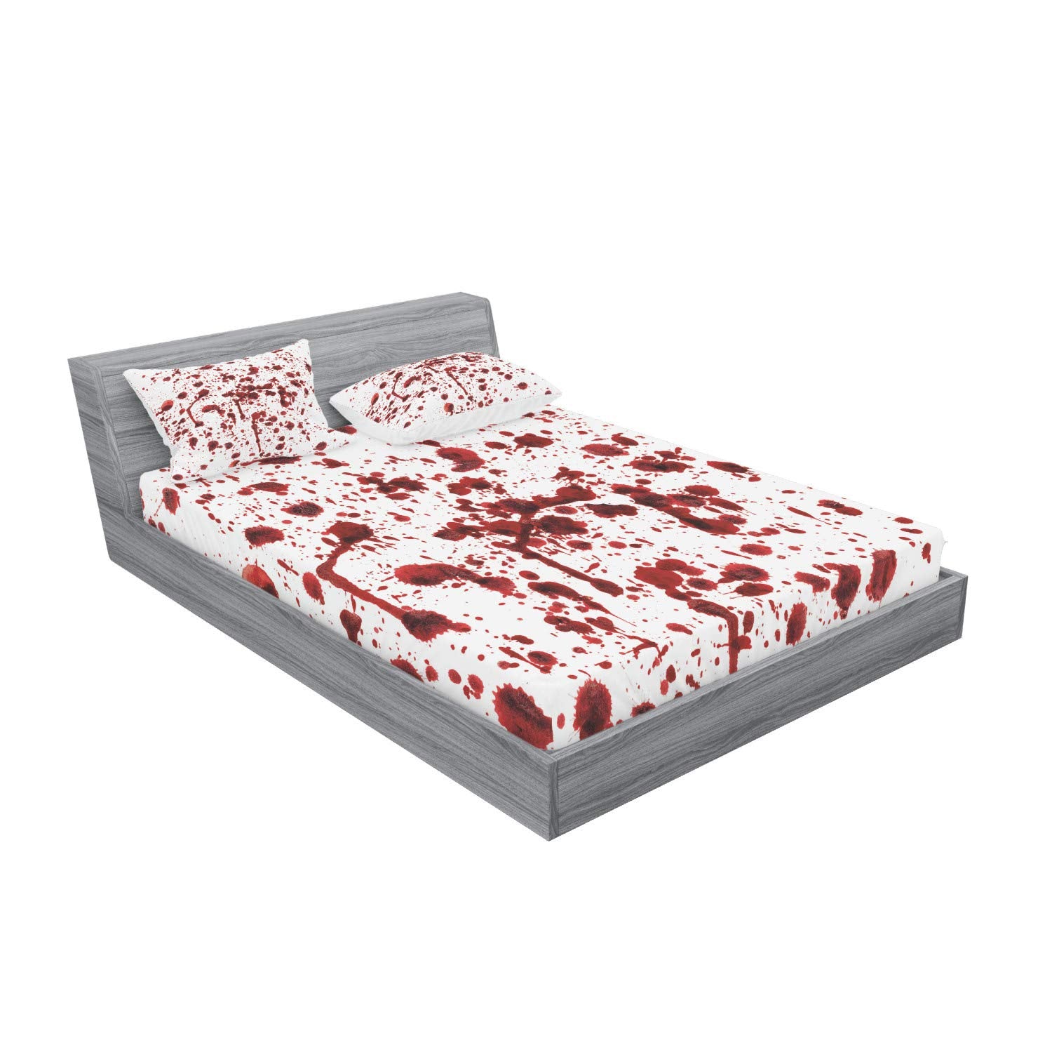 Ambesonne Fitted Sheet & Pillow Sham Set For Halloween Bedroom Home Decorations Blood Splashes Grunge Bloodstain Horror Scary Zo
