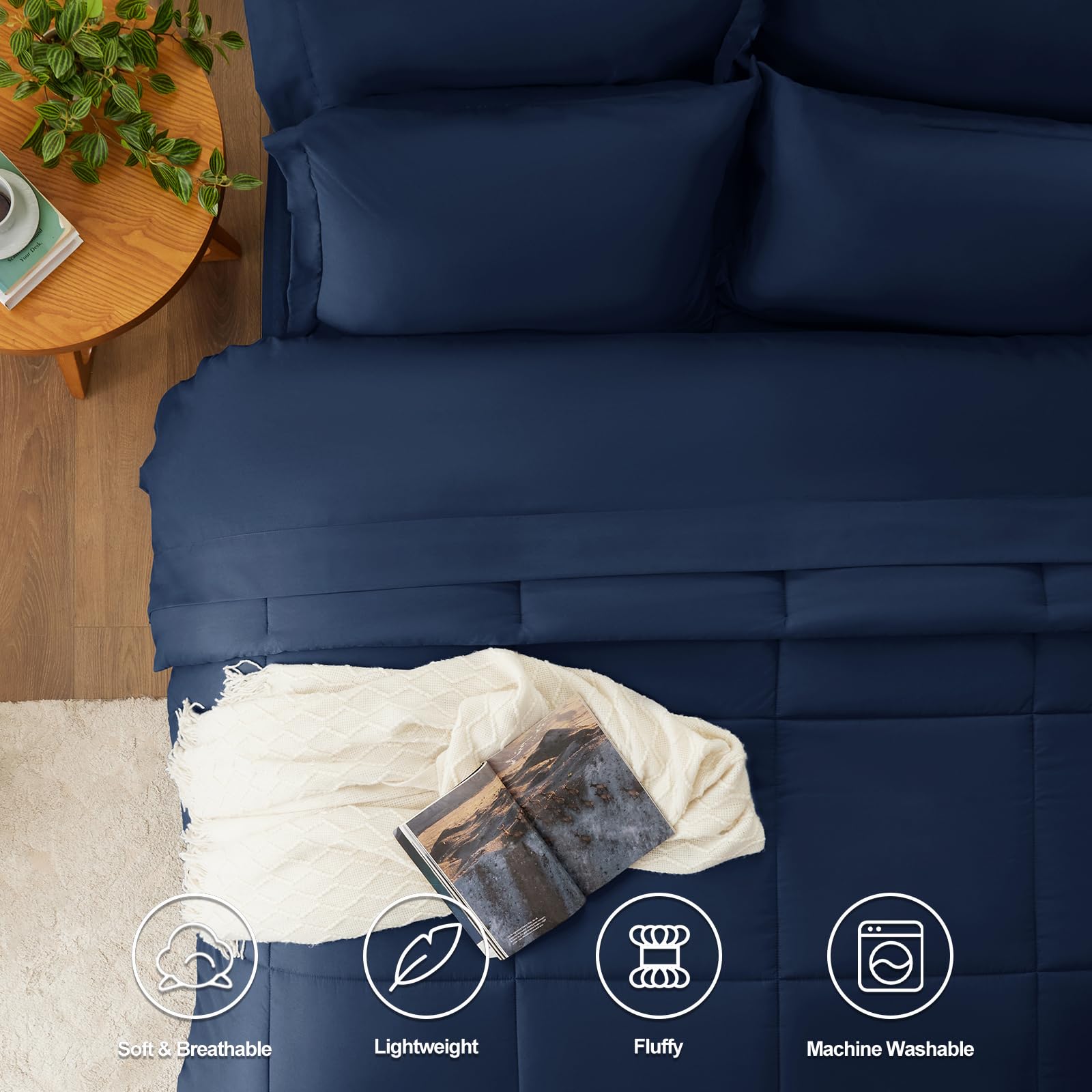 Cozylux Navy Blue Comforter Set Queen 7 Pieces Bed In A Bag Navy Blue Bedding Sets Complete Bed Set For All Season With Comforter, Flat Sheets, Fitted Sheet, Pillowcases & Shams